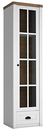 Vitrine Prowansja W2S Schrank 1 türiger Vitrinenschrank mit 1 Schublade Wohnzimmer (Kiefer Weiß/lefkas Eiche)