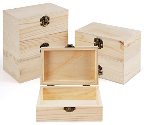 BELLE VOUS 6er Pack Naturbelassene Kleine Holzkiste mit Deckel - 15,2 x 10 x 6 cm - Dekoratives Schmuckkästchen Holz Box für Schmuck, Andenken, DIY-Kunst/Bastelarbeiten & Schatztruhe Holz Schatzkiste