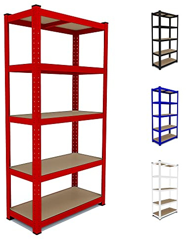 Arreditaly Scaffale In Metallo E MDF Scaffale Ad Alta Portata Fino a 875 kg Con 5 Ripiani Regolabili Ideale Per Garage Officina Cantina Capannone Magazzino Design Modulare 180 x 90 x 40 cm (Rosso)