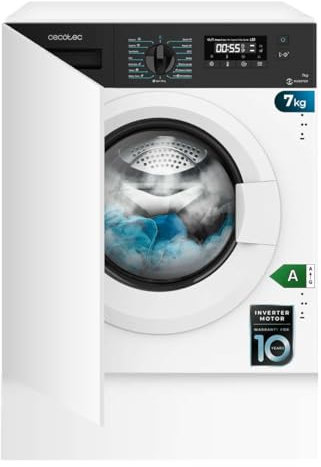 Cecotec Lavadora 7Kg Integrable Bolero DressCode 740 BI Inverter A. 1400RPM Máximas Regulables, 16 Programas, Bajo Consumo, Motor Inverter Plus, SteamMax, Delay Start, Aclarado Extra