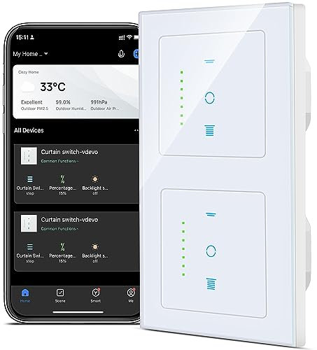 CURRYSMARTER WLAN Rollladenschalter [Gen6] 2 Fach, Jalousien Schalter mit steuerbarer LED, Smart Rolladen Zeitschaltuhr benötigt Nullleiter, Rolladensteuerung kompatibel mit Echo Alexa/Google