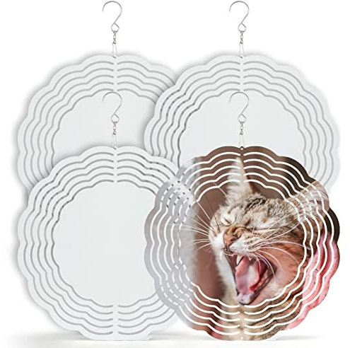 SAVITA 4pcs Sublimation Wind Spinner Blanks, 8 inch Metal Sublimation Blanks Spinners Wind Spinners for Crafts 3D Wind Spinners Hanging for Indoor Outdoor Garden Lawn Yard Decoration, White (F02016)