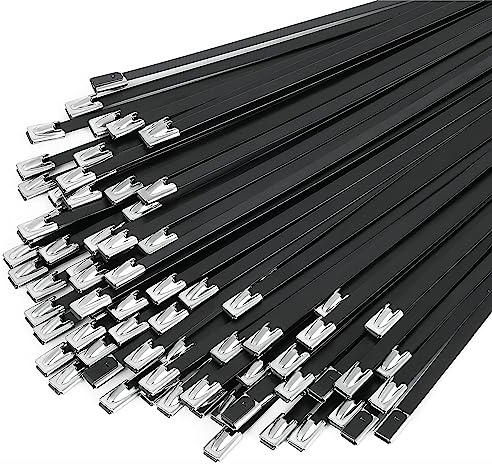 Skyzone 30 Pcs Stainless Steel Cable Ties - Heavy Duty Black Metal Ties with 200 lbs Tensile Strength for Exhaust Pipes, Garden, Pipes (4.6 x 200mm)