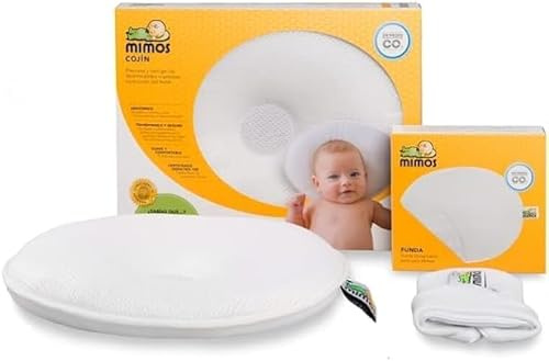 MIMOS® Cojín para bebés | Ayuda a prevenir y Tratar la plagiocefalia | Producto Transpirable y Esponjoso | Incluye una Funda Extraible de poliéster 100% (L, Blanco)