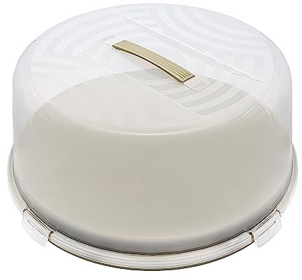 BranQ - Home essential Joy - Contenitore rotondo per torte con copertura elevata e pratica maniglia, in plastica (PP), senza BPA, colore: salvia/trasparente, 334 x 156 mm