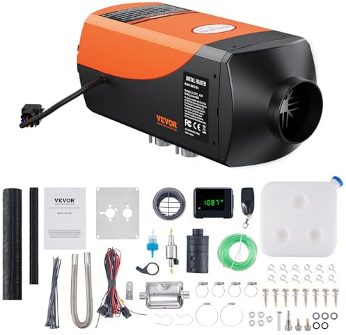 VEVOR Riscaldatore d'Aria Diesel per Auto Camper Camion RV 12 V 5 KW Temperatura Regolabile 8℃ -36℃ Controllo Remoto, Riscaldatore da Parcheggio per Auto Consumo di Carburante 0,16-0,52L/h BTU 15-20m²