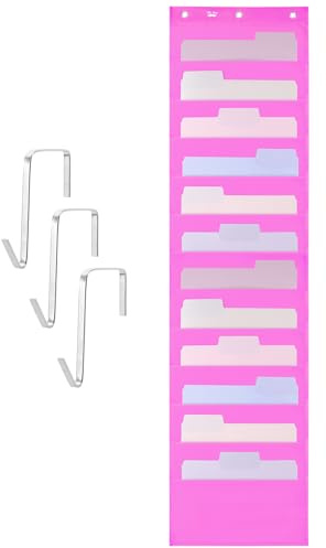 Mr. Pen - Organizer da parete da appendere, 12 tasche, rosa, 3 ganci per porta inclusi, organizer per documenti da appendere alla porta, organizer per cartelle da appendere, organizer per cartelle da