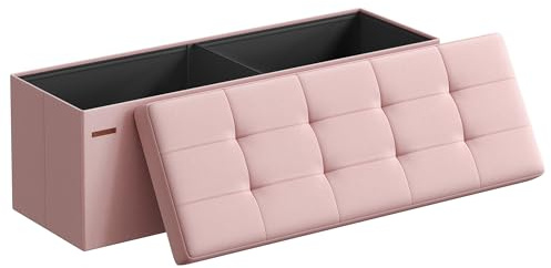 SONGMICS MAZIE Collection - Storage Ottoman Bench, 110 cm Folding Foot Rest Stool, End of Bed Bench, Easy Assembly, for Living Room, Bedroom, Entryway, Jelly Pink LSF077R51