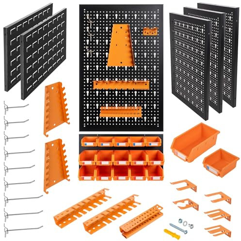 METALLMOBELL - Organizador Herramientas Pared 120x90x2cm, 3 Paneles 40x60x2cm, 2 Paneles 30x60x2cm, Incluye 30 Cajas para Ordenación, Ganchos y Soportes, Panel Herramientas Pared - HPTH-NR02