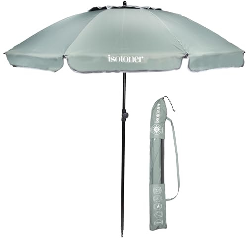 Isotoner Sonnenschirm Strandkorb, ultra-robust, winddichte Struktur, leicht, höhenverstellbar und neigbar und upf50+ uv-schutz, 160 cm Khaki