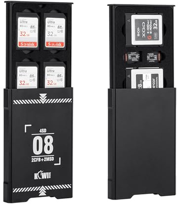 KIWIFOTOS 8 Slots Speicherkartenetui Ausziehbarer Aluminium Speicherkartenhalter Organizer Micro SD Kartenhalter Speichert 4 SD & 2 CF Express Type-B oder XQD & 2 x Micro SD