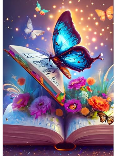 DPHERO Schmetterling Diamant Painting Bilder für Erwachsene Kinder,5D Blumen Diamond Painting Set,DIY Strass Bilder Fantasie Diamant Kunst Kits,Runde Steine Diamant Painting für Zuhause Dekor 30x40 cm