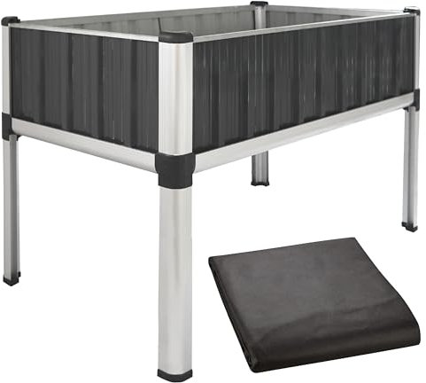 TTL GARDEN Superior XL 112x60x80cm Hochbeet aus Metall - Anthrazit-Silber Alu + Stahl verzinkt & lackiert - Frühbeet Pflanzkasten Kräuterbeet Blumenbeet Blumenkasten für Garten Balkon Terrasse