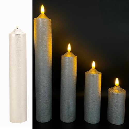 5 LED Kerzen XL aus Echtwachs mit realistischer Flamme - Nur mit 6 Stunden Timerfunktion nutzbar (Silber)