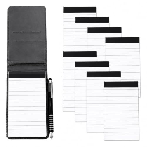 Marte Vanci Notizbuch Klein, Mini Notizblock Set A7 Halter PU Leder mit 8 Stück Notizblock 60 Blatt Notizzettel Nachfülleinlagen und Metall Stift für To Do Listen Journal Notizen Schreiben