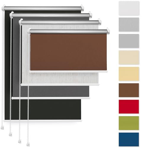 Rettika Verdunkelungsrollo ohne Bohren, für Fenster, Breite 35 cm, Höhe 120 cm, Braun Farbe, Klemmfix Montage, Jalousien Fenster, Fenster rollos für innen, Klemmrollo