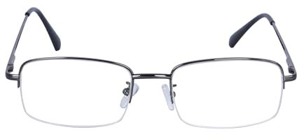 JoXiGo Gafas de Lectura Hombre Semi montura Rectangulares Metal + Correa para Gafas, Gris +2.0