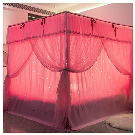 Betthimmel, Betthimmel für 1,8 m/6 Fuß Bett, dekoratives Moskitonetz für Mädchenschlafzimmer, Bettvorhang mit ausgehöhltem Design (Rosa 1,8 x 2 x 2 m)