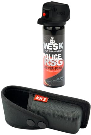 Pfefferspray + Holster - VESK RSG-Police 50ml/63ml + Hartschalen-Holster passend für 40-63ml Pfefferspray - Bundle: hochwertiges VESK Pfefferspray + hochwertiges Holster (Holster + 63ml Schaum)