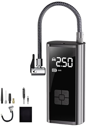 Compressore d'aria portatile per gonfiaggio di pneumatici - Pompa d'aria veloce senza fili, pompa per pneumatici elettrica a doppia alimentazione | 150PSI con doppio schermo LCD, pompa per pneumatici