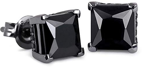 KRKC Silber Herren Ohrstecker, Schwarz S925 Sterling Silber Quatrat Iced CZ Ohrringe, Nickelfrei Hip Hop Ohr Schmuck für Männer(Quatrat-Zirkonia)