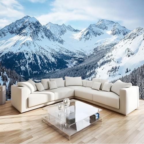Grau 3D Fototapete Vlies Berge Schnee Berglandschaft Moderne Wanddekoration, Premium Kunstdruck Tapete Tv-Hintergrundwand Für Schlafzimmer, Wohnzimmer & Kinderzimmer B300 X H210 Cm