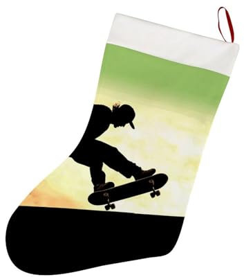 Skateboard-Weihnachtsstrumpf, roter Filz, Weihnachtsstrümpfe mit weißer, superweicher Plüschmanschette für Weihnachtsbaum, Urlaub, Kamin, Familiendekoration