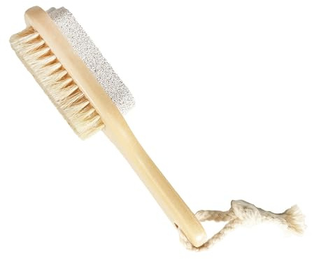 Doppelseitige Hornhautfeile für Füße mit Bimsstein und Schweineborsten | 2 Stück-pack, Beige Ausführung, Holz und Stein, für Fuß und Hautpflege bei Senioren und Frauen