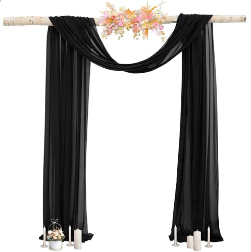 FUHSY Wedding Arch Draping Fabric 1 Panel 0.7M x 6M Black Sheer Chiffon Drapery Fabric for Bridal Shower Sheer Backdrop Curtains Chiffon Wedding Arch Drapes for Arbor Wedding Archway Ceremony