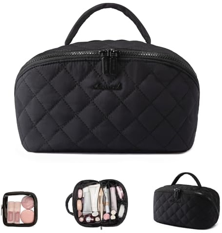 LOVEVOOK Kosmetiktasche Damen Make up Tasche Groß Schminktasche Organizer | mit fächern Wasserdichte Puffer Kulturbeutel mit 180°-Flachdesign Wäschemaschinenfeste Kulturtasche für Reisen, Schwarz