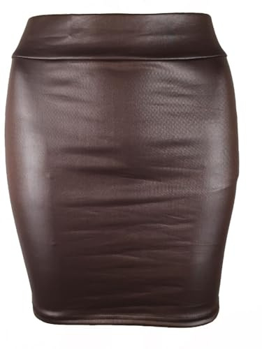 GBSONGLIANGBO Falda Cuero Mujer,Faldas de Cuero Minifalda ceñida de PU for Mujer, Falda de Piel sintética de Color Negro Liso, a la Cadera, Cintura Regular, Faldas de Oficina for Mujer, Sexy(Brown,S)