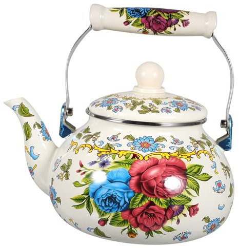 VICASKY Bollitore Da Cucina Smaltato Per Gas e Piani Ad Induzione Design Retrò Elegante Beccuccio Per Riempimento Rapido Adatto Casa e Ufficio