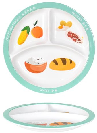 Luxvara Platos Divididos con Particiones, Juego de Platos de Comida, 24,5cm Vajilla Robusta y Reutilizable para Control de Porciones, Placa Menú para Adultos y Niños
