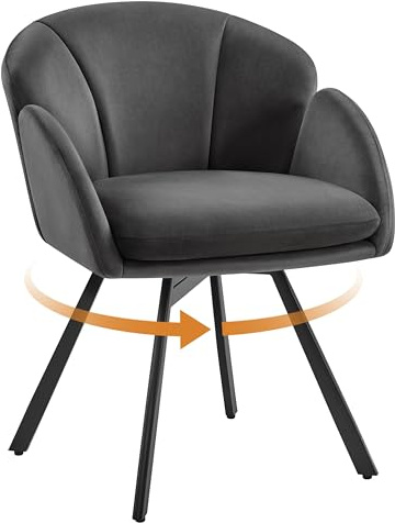 Yaheetech Fauteuil Salon en Velours，Design Fleur，Chaise Coiffeuse Pivotante，Fauteuil Chambre Confortable avec Coussin Amovible pour Chambre Bureau Domicile Gris Foncé