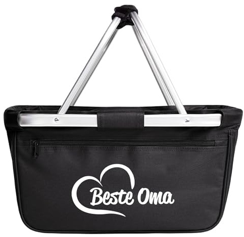 Huuraa Einkaufskorb Beste Oma Herz Geschenk | Schön als Picknick Korb oder Shopper 20 Liter Black faltbarer Tragekorb Schwarz Geschenkidee Einkaufstasche Aluminium Griff