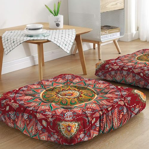 Mandala Meditation Cushion, Boho Meditation Mat, Meditation Pillows for Sitting on Floor, Cushions for Sitting in Home and Outdoor, Square Floor Pillow Cushion Seating for Yoga Accessories 22'' X 22''
