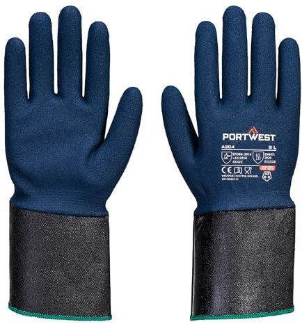 Portwest A304 Grip C13 Nitrile Foam Cut Resistant Gloves Extended Cuff | Grey/Blue, X Large, EN 388 Cut Level C, 13 Gauge Liner, Contact Heat Resistant, Foam Grip, Durable
