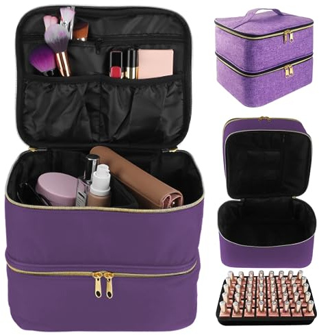 HoveeLuty Scatola da cucito grande a 2 strati, borsa da cucito con manico e cerniere, organizer per accessori per aghi da filo, borsa organizer viola