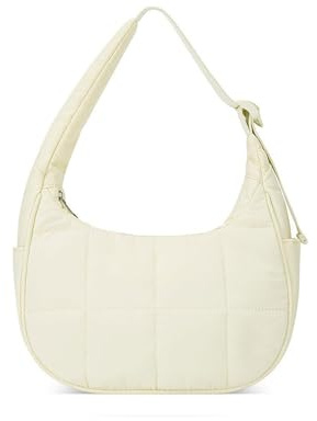Zidoley Borsa trapuntata da donna, piccola borsa a tracolla a mezzaluna con cerniera, mini borsa a mano trapuntata, con tracolla regolabile, per donne e ragazze, bianco, Small