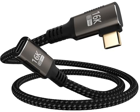 usb c winkelstecker 90 grad verlängerung 1m,USB 5 verlängerung 80Gbps Datenkabel Kompatibel mit thunderbolt 5/4/3 extension kabel,PD 240W Schnellladung,16K@60Hz/8K@120Hz Videoübertragung für Display.