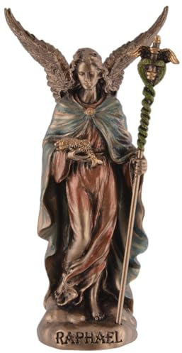 Erzengel Raphael, Engel der Heilung, Miniatur, aus Kunststein angefertigt, von Hand mit Bronzefarbe bemalt, Veronese Kollektion, 708-78398