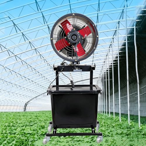 Labasuan Ventilador nebulizador portátil con 4 aspas metálicas, 3 velocidades, ventilador industrial de nebulización con depósito de agua de 46 L, ventilador oscilante de alta resistencia