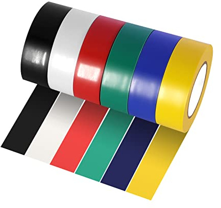 Xrkuu 6 cintas eléctricas de colores mixtos, 18 mm x 10 m, cinta eléctrica de PVC impermeable, cinta aislante resistente a altas temperaturas para exteriores e interiores para trabajadores de