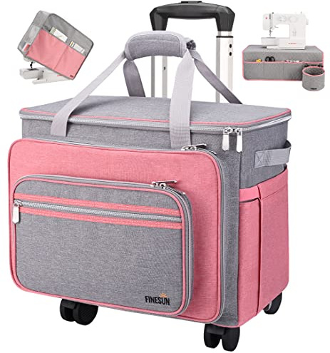 FINESUN Custodia per macchina da cucire 3 in 1, borsa da trasporto deluxe per Brother, Singer, Bernina e la maggior parte delle macchine, rosa-grigio