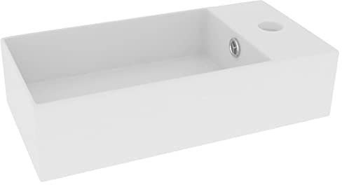 Waschbecken Rechteckig 48 x 25 x 15 cm Keramik Waschtisch Waschplatz Handwaschbecken Aufsatzwaschbecken Waschschale Aufsatzwaschtisch mit Hahnloch und Überlauf, Matt Weiß