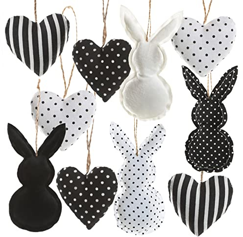 Logbuch-Verlag 10 Osteranhänger Herzen Hasen Anhänger aus Stoff gepunktet Ostern Deko Set schwarz weiß 6 und 15 cm