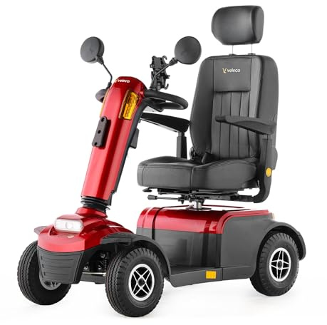 Veleco Looper – Mobilitätsroller mit drehbaren Kapitänssitz - Einfache Steuerung - Sitz mit hoher Rückenlehne, Kopfstüze, Sicherheitsgurt - Rückwärtsgang (Rot)