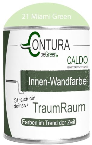 Contura Caldo 1 Liter Wandfarbe 35 Farben Deckenfarbe Contura Hohe Profi Deckkraft Klasse 1 (21 Miami Green)
