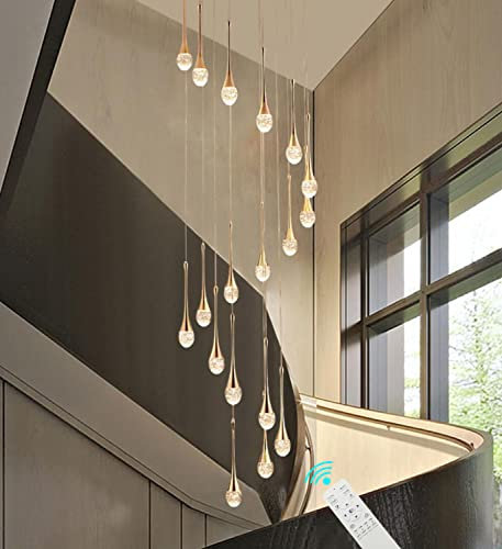 Gyllene spiralformade regndroppar kristallkrona, 3000–6000 K dimbar LED-lampa, 26 lampor taklampa för villattrappor, vardagsrum och duplexbyggnader