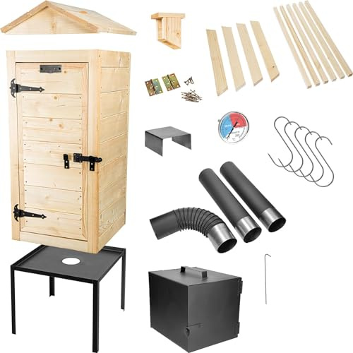 BROWIN® Garten-Räucherofen ausgesuchtem, geschliffenem Fichtenholz 330338 |100 cm Smoker mit Feuerstelle aus Naturholz | inkl. Zubehör | Fleisch, Fisch und Käse Räuchern